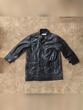 Irvine Park Black Genuine Leather Toggle Parka sz Large